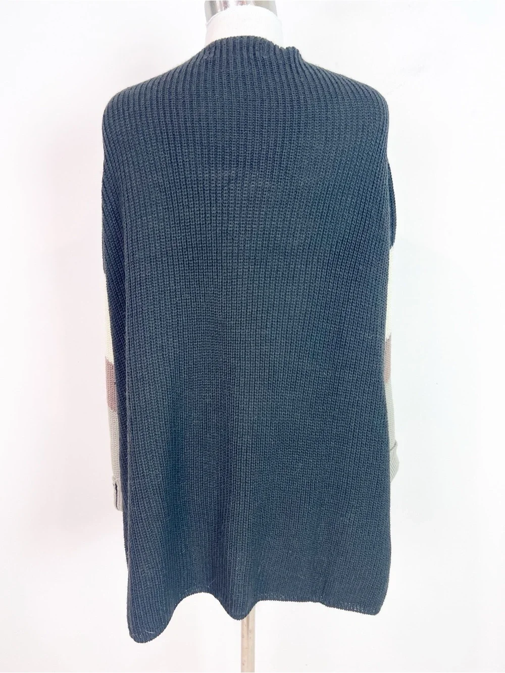 QUAGGA GREEN LABEL BLACK OFF-WHITE BROWN OPEN FRONT CARDIGAN SWEATER SZ LARGE